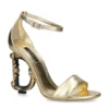Dolce & Gabbana Leather Baroque-Heel Keira Sandals 105 GOLD Heel Sandals