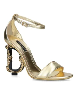 Dolce & Gabbana Leather Baroque-Heel Keira Sandals 105 GOLD Heel Sandals