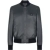Dolce & Gabbana Leather Bomber Jacket B0387-VERY DARK BLUE Bomber Jackets