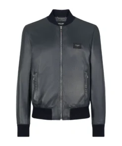 Dolce & Gabbana Leather Bomber Jacket B0387-VERY DARK BLUE Bomber Jackets