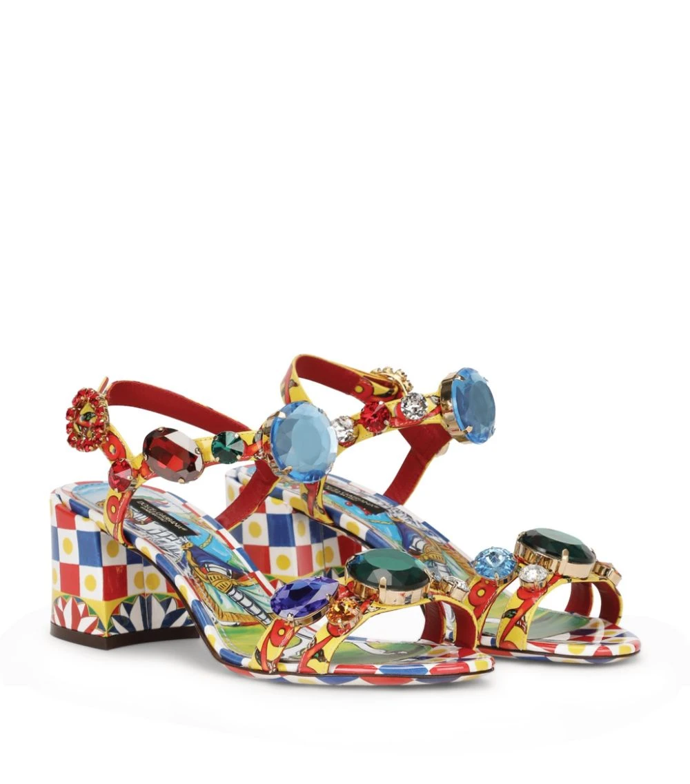 Dolce & Gabbana Leather Carretto Print Sandals 60 HH81D-FRIGO 2 F.MULT Heel Sandals 2 Dolce & Gabbana Leather Carretto Print Sandals 60 HH81D-FRIGO 2 F.MULT Heel Sandals - Image 2
