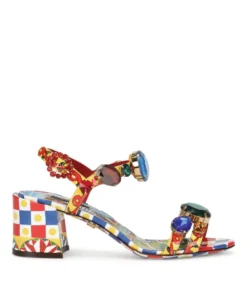 Dolce & Gabbana Leather Carretto Print Sandals 60 HH81D-FRIGO 2 F.MULT Heel Sandals