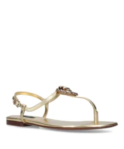 Dolce & Gabbana Leather Devotion Heart Sandals GOLD Flat Sandals