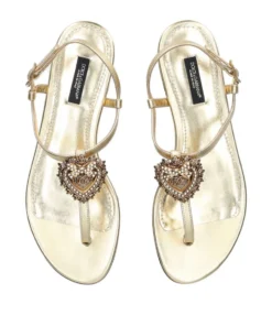 Dolce & Gabbana Leather Devotion Heart Sandals GOLD Flat Sandals -Dolce & Gabbana online Store dolce gabbana leather devotion heart sandals 16047950 29901499 1000