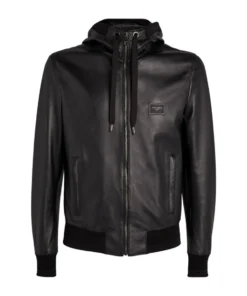Dolce & Gabbana Leather Logo Plaque Jacket N0000-BLACK Leather Jackets