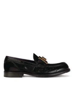 Dolce & Gabbana Leather Logo Plaque Loafers 80999-BLACK