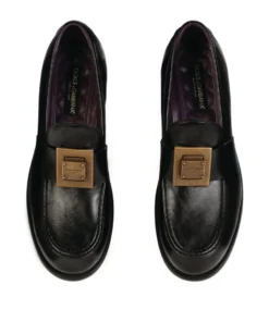 Dolce & Gabbana Leather Logo Plaque Loafers 80999-BLACK -Dolce & Gabbana online Store dolce gabbana leather logo plaque loafers 17278417 35267749 1000