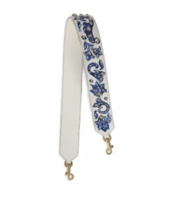 Dolce & Gabbana Leather Majolica Print Shoulder Strap 89951-WHITE/BLUE Bag Accessories