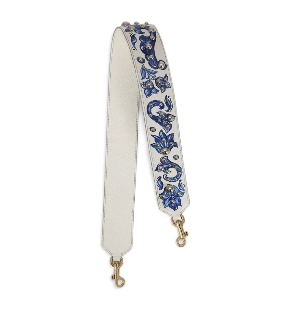 Dolce & Gabbana Leather Majolica Print Shoulder Strap 89951-WHITE/BLUE Bag Accessories 1 Dolce & Gabbana Leather Majolica Print Shoulder Strap 89951-WHITE/BLUE Bag Accessories