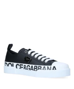 Dolce & Gabbana Leather Portofini Sneakers BLK/WHITE Low-Top Sneakers