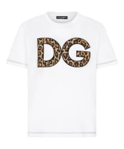 Dolce & Gabbana Leopard Print DG Patch T-Shirt W0800-OPTICAL WHITE Printed T-Shirts