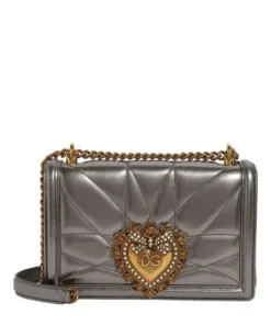 Dolce & Gabbana Medium Leather Devotion Shoulder Bag 87778-ARGENTO SCURO Shoulder Bags