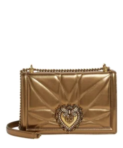 Dolce & Gabbana Medium Metallic Leather Devotion Bag 87279-ORO SCURO Shoulder Bags