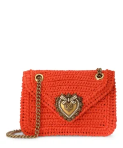 Dolce & Gabbana Medium Raffia Devotion Shoulder Bag 8N222-ORANGE/MANDARI Shoulder Bags