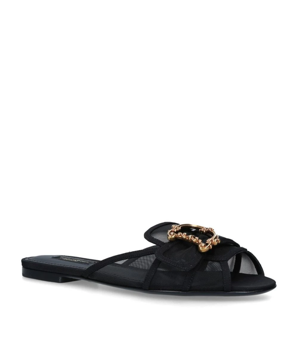 Dolce & Gabbana Mesh Baroque Logo Sandals BLACK Slides 1 Dolce & Gabbana Mesh Baroque Logo Sandals BLACK Slides