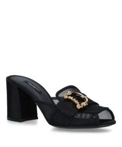 Dolce & Gabbana Mesh Keira Mules 75 BLACK Heel Sandals