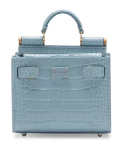 Dolce & Gabbana Micro Crocodile Sicily 62 Top-Handle Bag 8H682-LIGHT BLUE Top Handle Bags