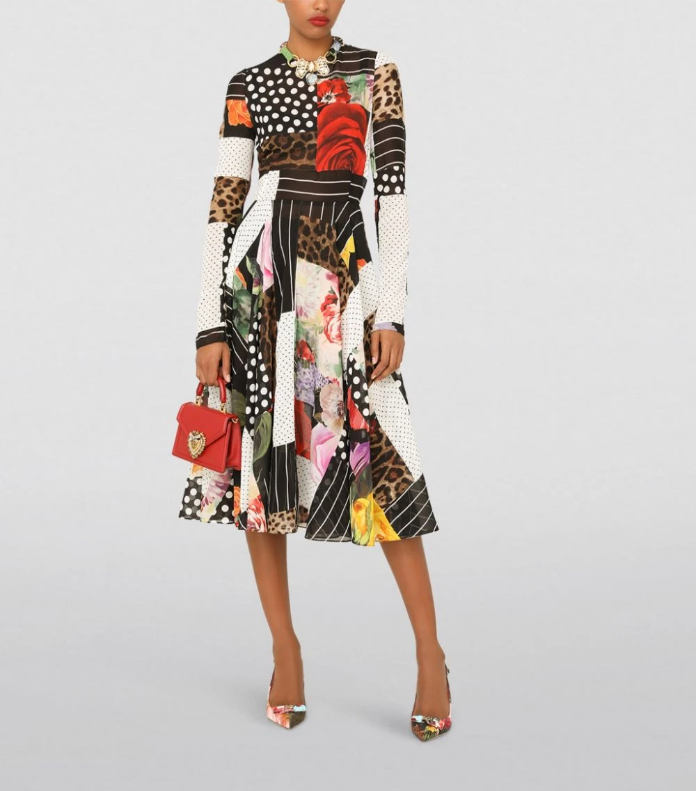 Dolce & Gabbana Patchwork Charmeuse Midi Dress S9000-COMBINED COLOU Midi Dresses 2 Dolce & Gabbana Patchwork Charmeuse Midi Dress S9000-COMBINED COLOU Midi Dresses - Image 2