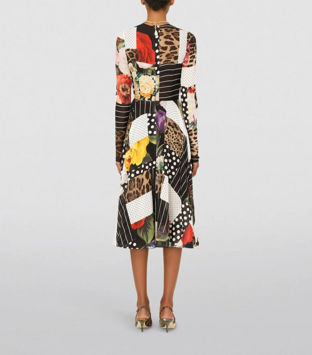 Dolce & Gabbana Patchwork Charmeuse Midi Dress S9000-COMBINED COLOU Midi Dresses 4 Dolce & Gabbana Patchwork Charmeuse Midi Dress S9000-COMBINED COLOU Midi Dresses - Image 4