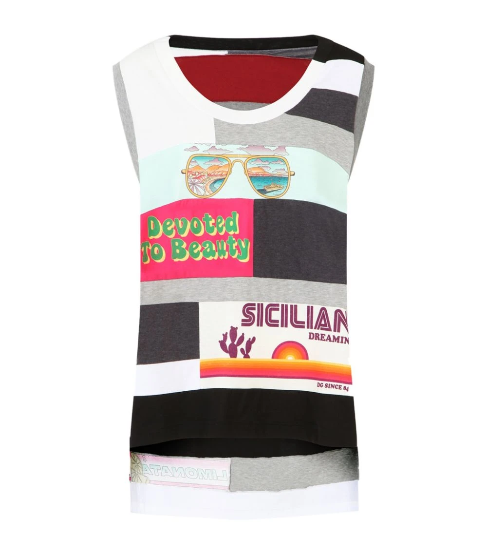 Dolce & Gabbana Patchwork Jersey Tank Top S9000-COMBINED COLOU Camis & Tanks 1 Dolce & Gabbana Patchwork Jersey Tank Top S9000-COMBINED COLOU Camis & Tanks
