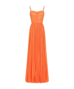 Dolce & Gabbana Pleated Chiffon Dress A0351-BRIGHT ORANGE Gowns