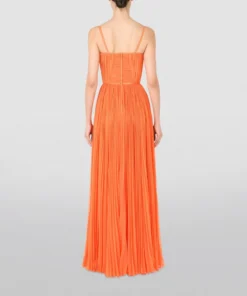 Dolce & Gabbana Pleated Chiffon Dress A0351-BRIGHT ORANGE Gowns -Dolce & Gabbana online Store dolce gabbana pleated chiffon dress 17287769 35318548 1000