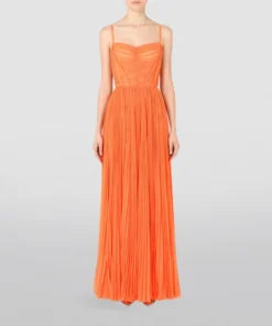 Dolce & Gabbana Pleated Chiffon Dress A0351-BRIGHT ORANGE Gowns -Dolce & Gabbana online Store dolce gabbana pleated chiffon dress 17287769 35319160 1000