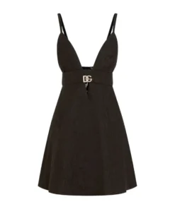 Dolce & Gabbana Plunge-Neck Mini Dress N0000-BLACK Mini Dresses