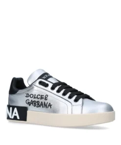 Dolce & Gabbana Portofino Script Sneakers SILVER Low-Top Sneakers