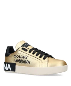 Dolce & Gabbana Portofino Script Sneakers GOLD Low-Top Sneakers