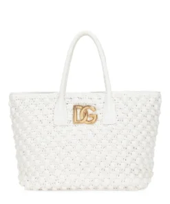 Dolce & Gabbana Raffia DG Logo Tote Bag 80001-WHITE Tote Bags