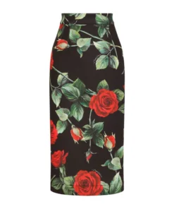 Dolce & Gabbana Rose Print Midi Skirt HN2ZO-ROSE FDO NERO Midi Skirts