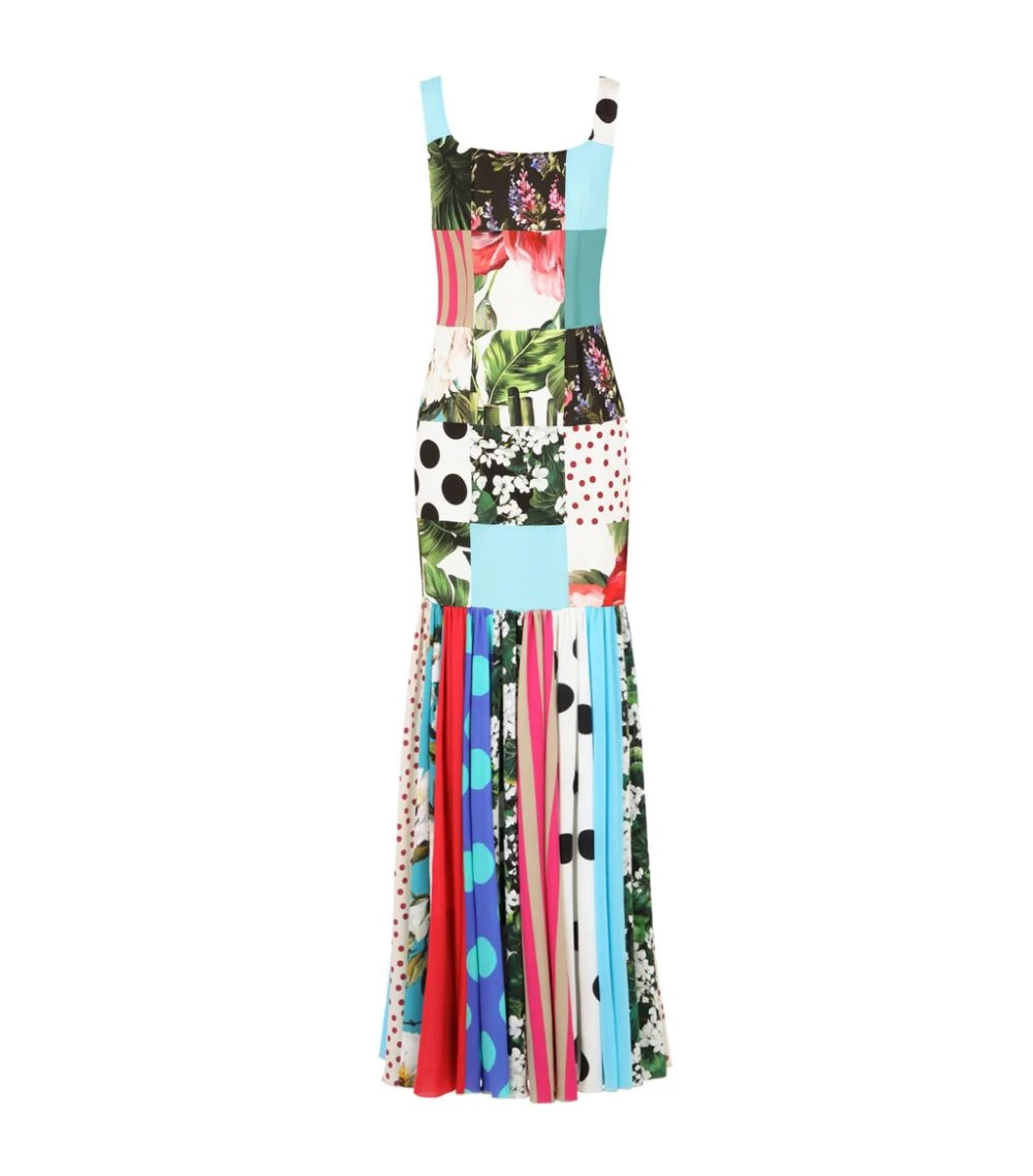 Dolce & Gabbana Silk-Blend Patchwork Maxi Dress S9000-COMBINED COLOU Maxi Dresses 1 Dolce & Gabbana Silk-Blend Patchwork Maxi Dress S9000-COMBINED COLOU Maxi Dresses