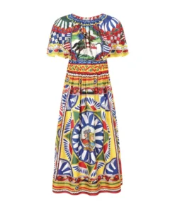 Dolce & Gabbana Silk Carretto Print Dress HH96D-FRIGO 17STAMPA Midi Dresses