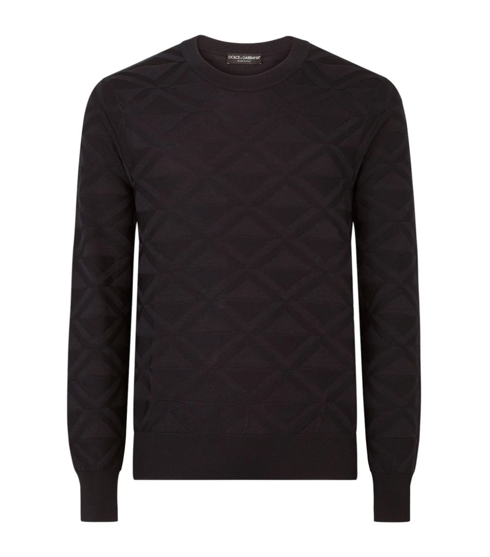 Dolce & Gabbana Silk Jacquard Sweater B1622-VERY DARK BLUE Jumpers 1 Dolce & Gabbana Silk Jacquard Sweater B1622-VERY DARK BLUE Jumpers