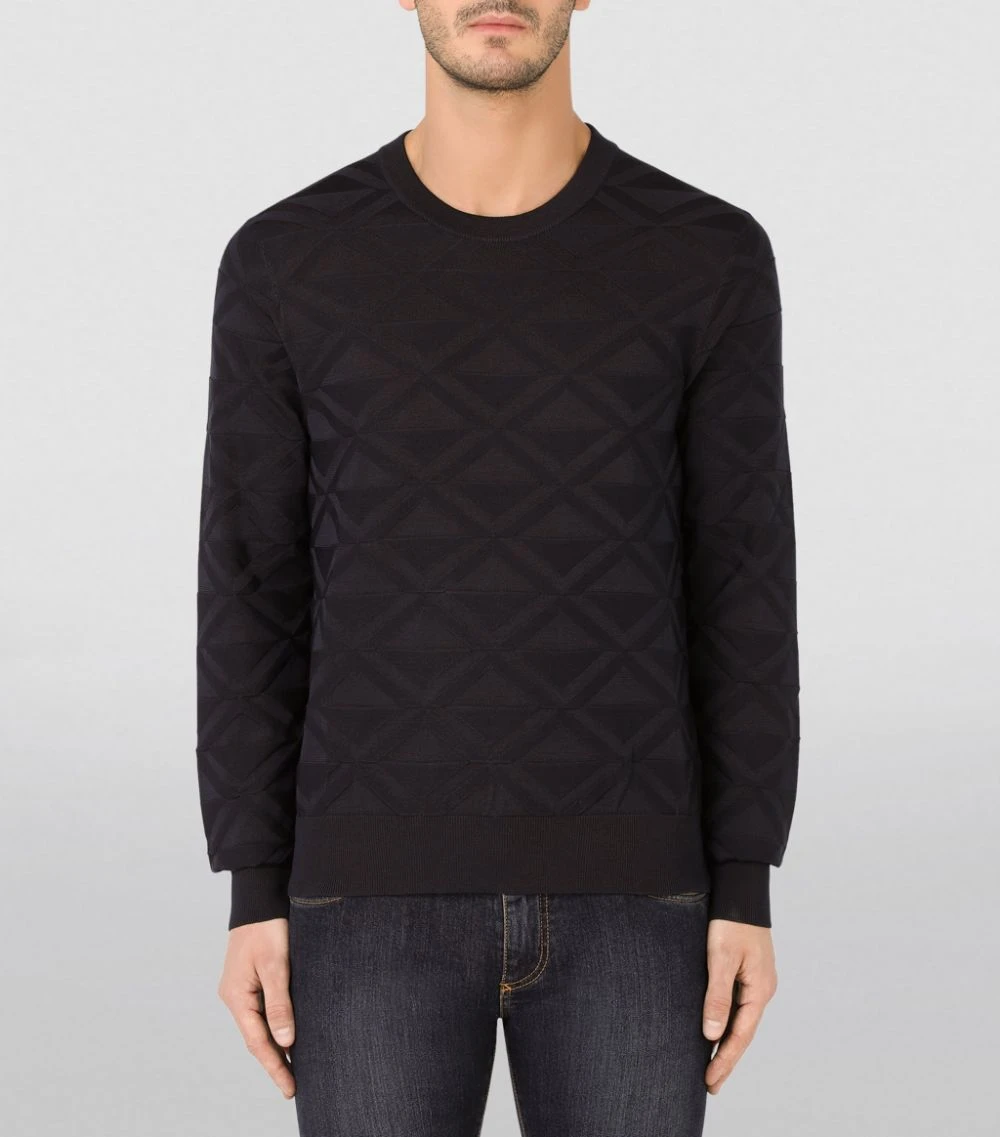 Dolce & Gabbana Silk Jacquard Sweater B1622-VERY DARK BLUE Jumpers 3 Dolce & Gabbana Silk Jacquard Sweater B1622-VERY DARK BLUE Jumpers - Image 3