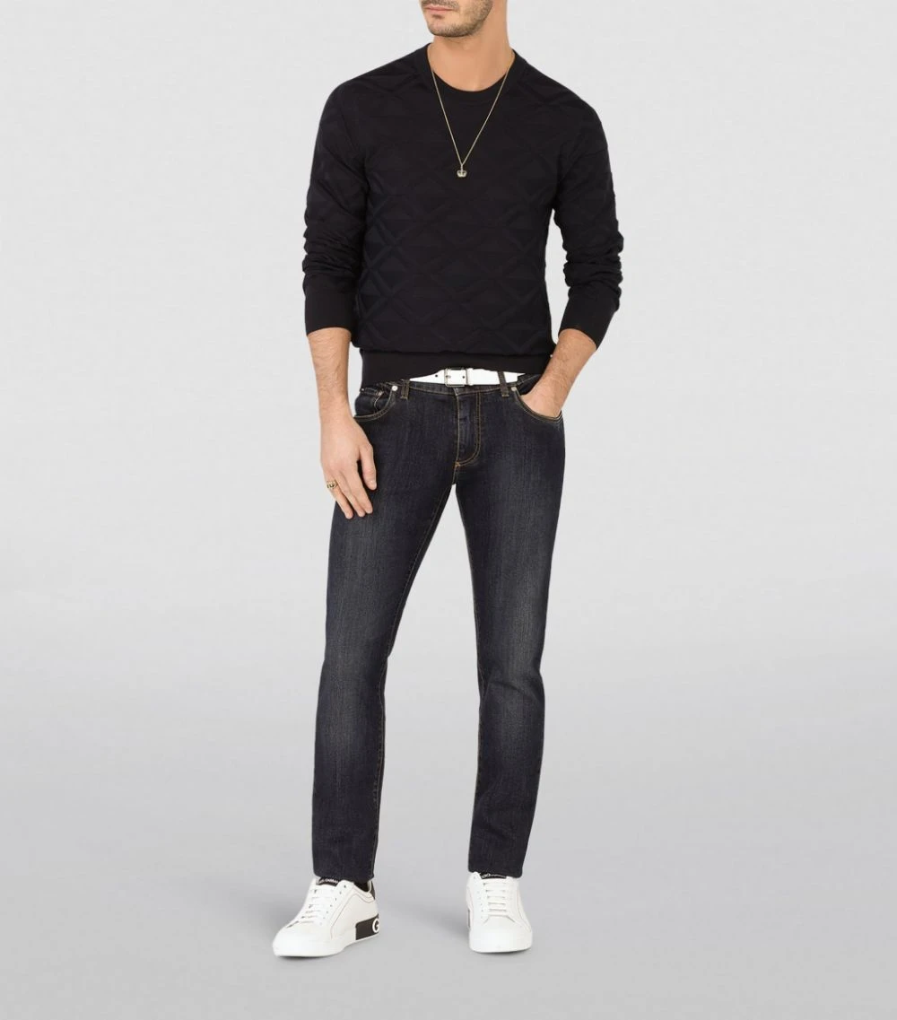 Dolce & Gabbana Silk Jacquard Sweater B1622-VERY DARK BLUE Jumpers 2 Dolce & Gabbana Silk Jacquard Sweater B1622-VERY DARK BLUE Jumpers - Image 2