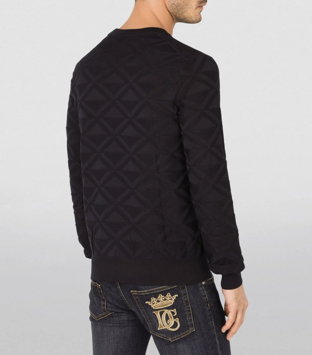Dolce & Gabbana Silk Jacquard Sweater B1622-VERY DARK BLUE Jumpers 4 Dolce & Gabbana Silk Jacquard Sweater B1622-VERY DARK BLUE Jumpers - Image 4