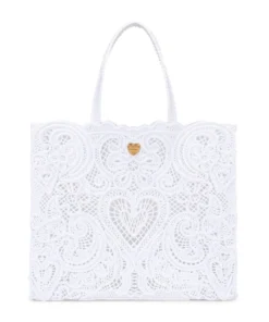 Dolce & Gabbana Small Cordonetto Lace Beatrice Tote Bag 80001-WHITE Tote Bags