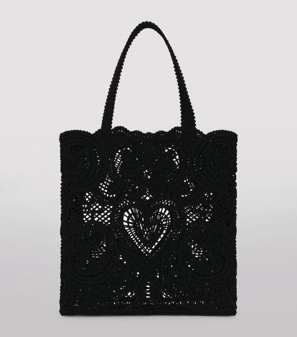 Dolce & Gabbana Small Cordonetto Lace Beatrice Tote Bag 80999-BLACK Tote Bags 3 Dolce & Gabbana Small Cordonetto Lace Beatrice Tote Bag 80999-BLACK Tote Bags - Image 3
