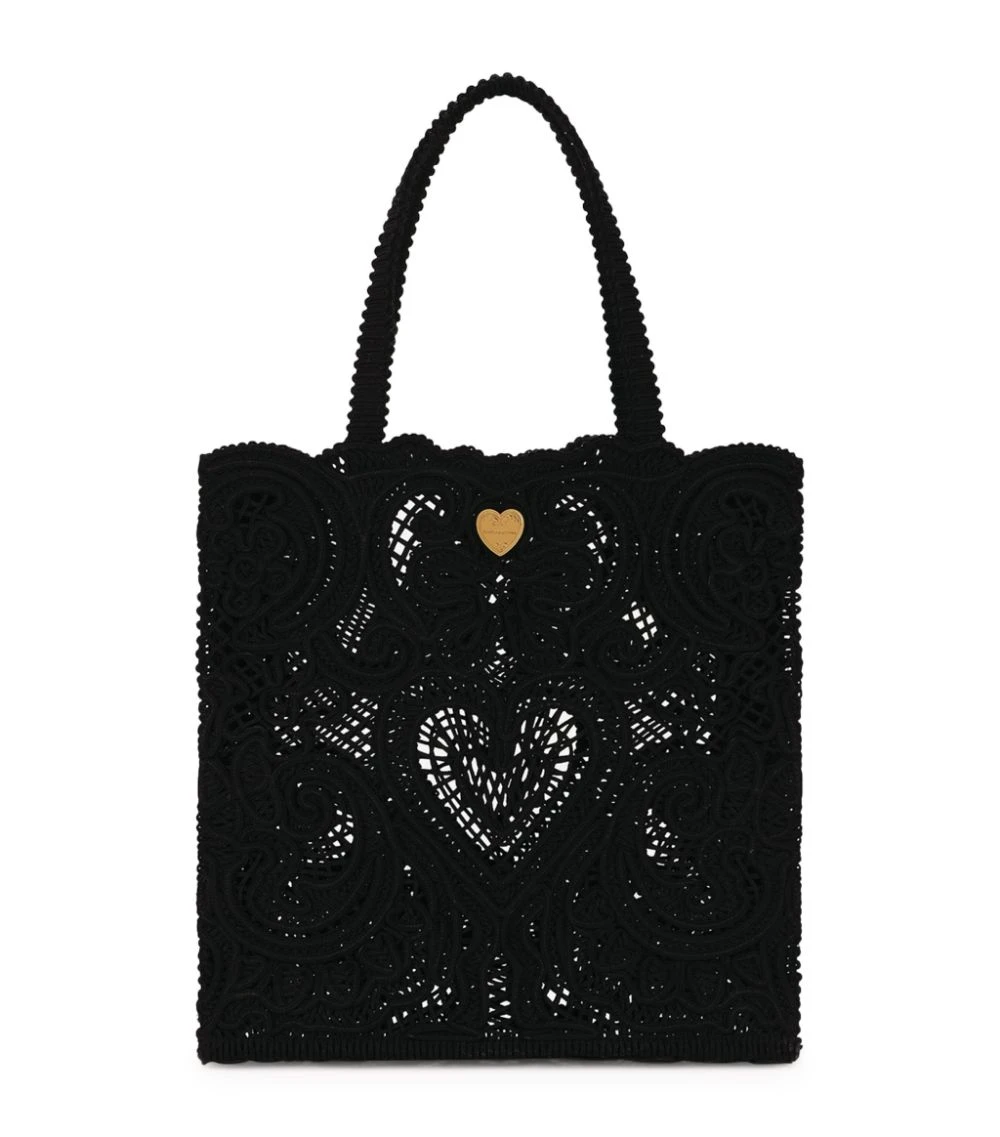 Dolce & Gabbana Small Cordonetto Lace Beatrice Tote Bag 80999-BLACK Tote Bags 1 Dolce & Gabbana Small Cordonetto Lace Beatrice Tote Bag 80999-BLACK Tote Bags