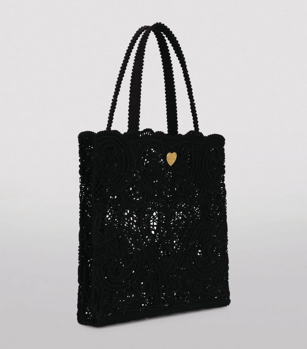 Dolce & Gabbana Small Cordonetto Lace Beatrice Tote Bag 80999-BLACK Tote Bags 2 Dolce & Gabbana Small Cordonetto Lace Beatrice Tote Bag 80999-BLACK Tote Bags - Image 2