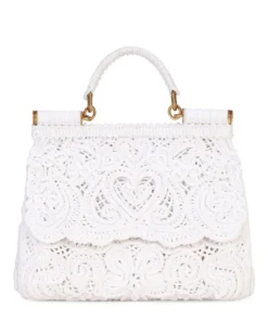 Dolce & Gabbana Small Cordonetto Lace Sicily Bag 80001-WHITE Top Handle Bags