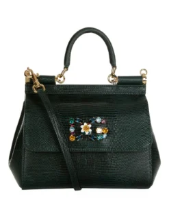 Dolce & Gabbana Small Leather Iguana Print Sicily Bag 87685-AGA Top Handle Bags