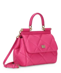 Dolce & Gabbana online Store 27 Dolce & Gabbana Small Leather Quilted Aria Sicily Bag 8H449-SHOCKING PINK Top Handle Bags