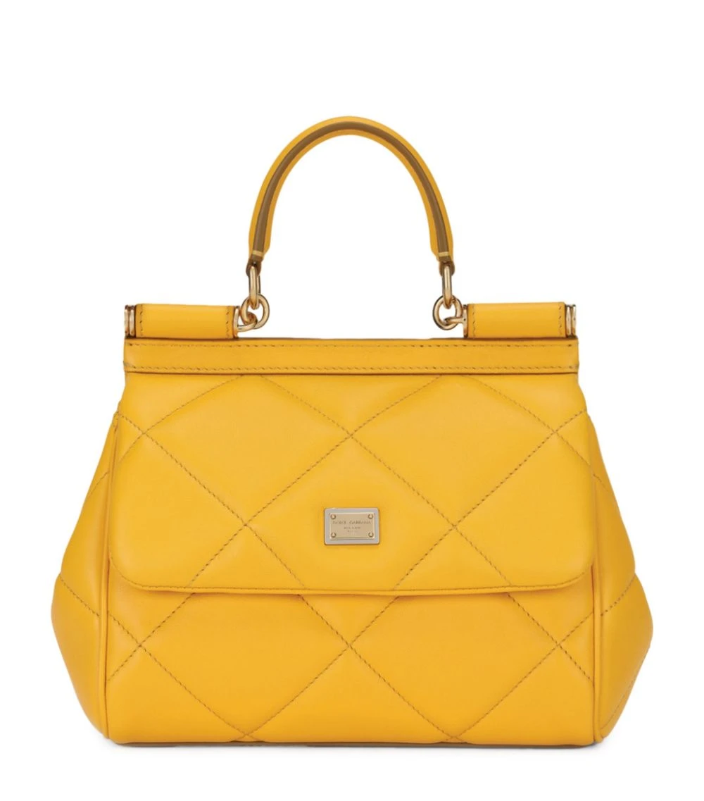 Dolce & Gabbana Small Leather Quilted Aria Sicily Bag 80212-YELLOW Top Handle Bags 1 Dolce & Gabbana Small Leather Quilted Aria Sicily Bag 80212-YELLOW Top Handle Bags