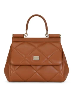 Dolce & Gabbana Small Leather Quilted Sicily Top-Handle Bag 8N131-COGNAC Top Handle Bags