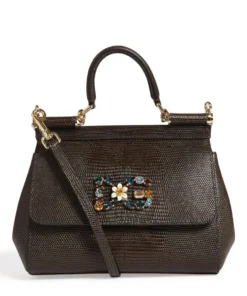 Dolce & Gabbana Small Leather Sicily Top-Handle Bag 80705-GREY MELANGE Top Handle Bags