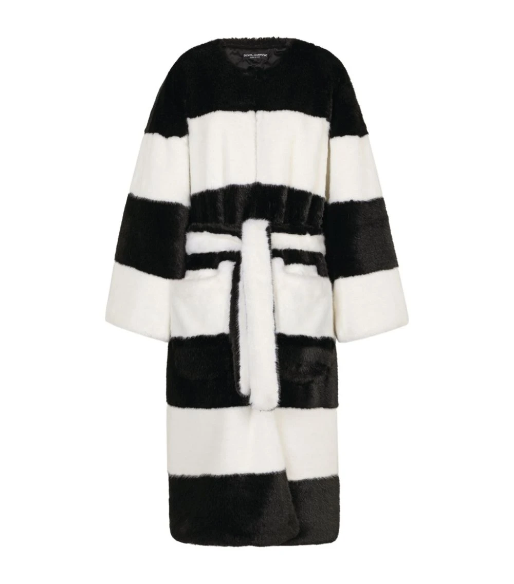 Dolce & Gabbana Striped Faux Fur Coat S9000-COMBINED COLOU Wrap Coats 1 Dolce & Gabbana Striped Faux Fur Coat S9000-COMBINED COLOU Wrap Coats