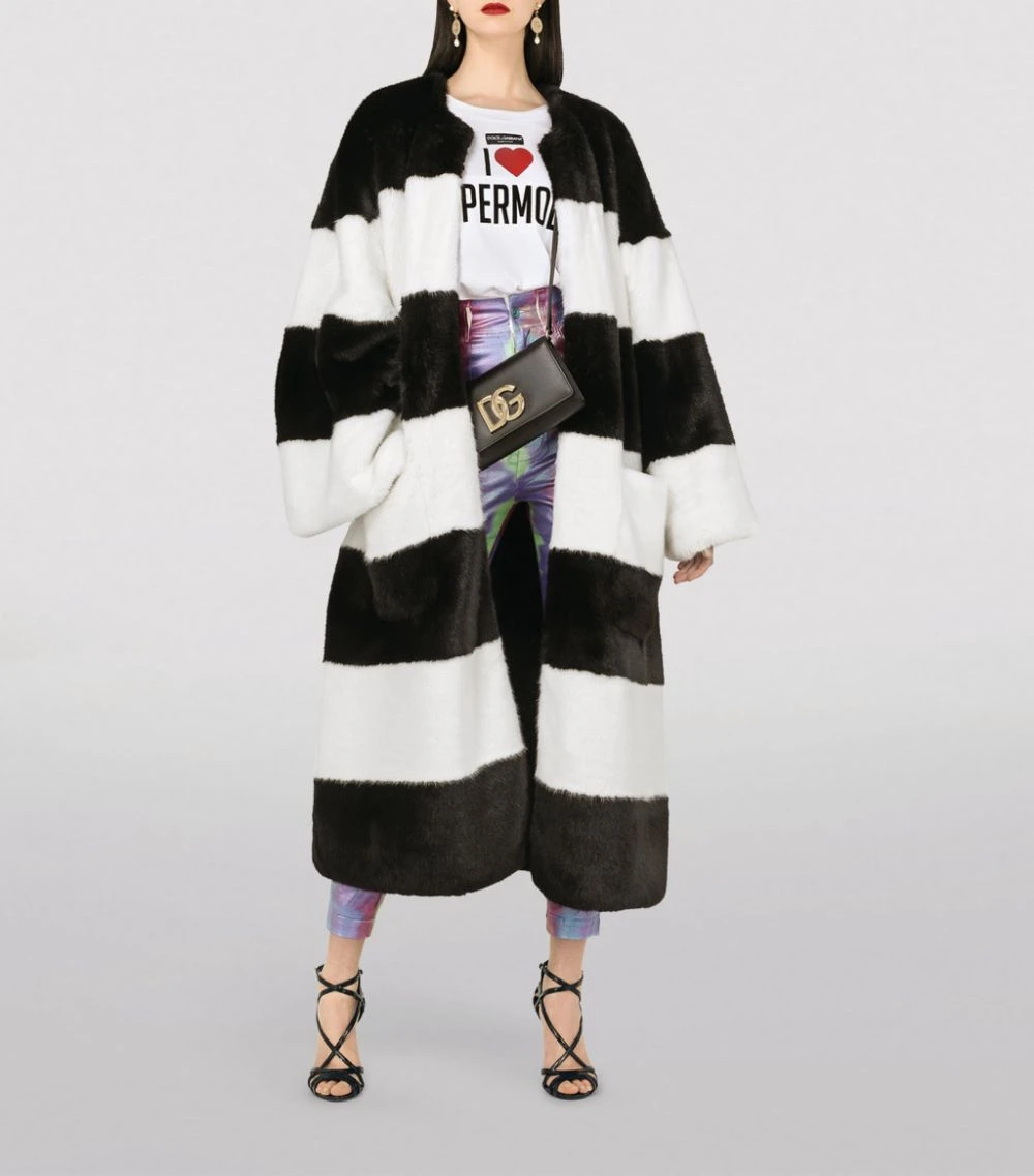 Dolce & Gabbana Striped Faux Fur Coat S9000-COMBINED COLOU Wrap Coats 2 Dolce & Gabbana Striped Faux Fur Coat S9000-COMBINED COLOU Wrap Coats - Image 2
